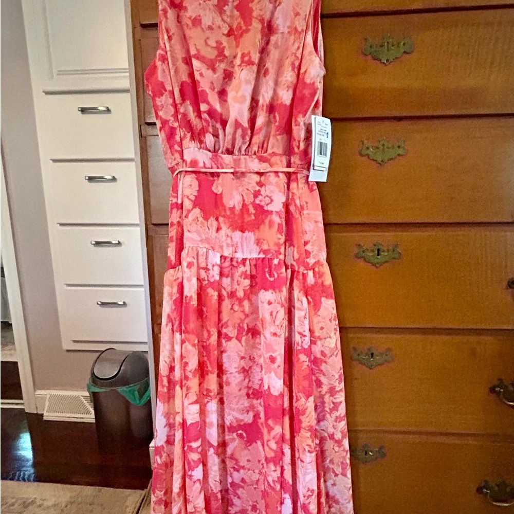 Julian Taylor Floral Pink and Coral Maxi Dress